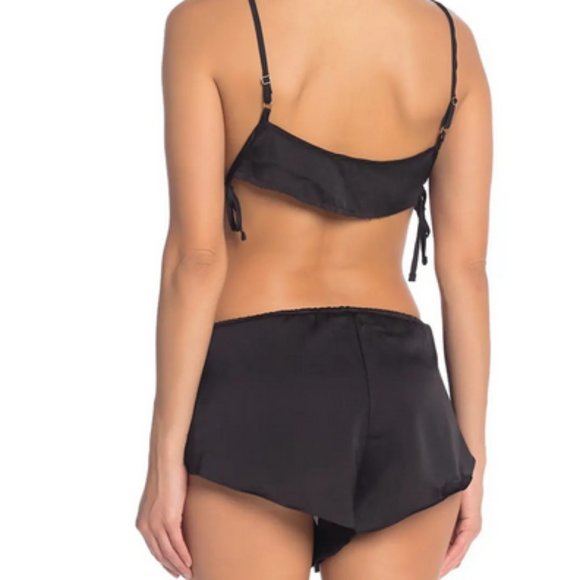Free People Home With You Crop Top & Shorts Pajama 2-Piece Set Black NWT - Picture 2 of 3